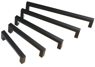 HBJzxlOK 1 tirador cuadrado de acero inoxidable para armario, cajón, armario, puerta de baño, muebles y cocina, color negro(Noir,Hole pitch256mm)