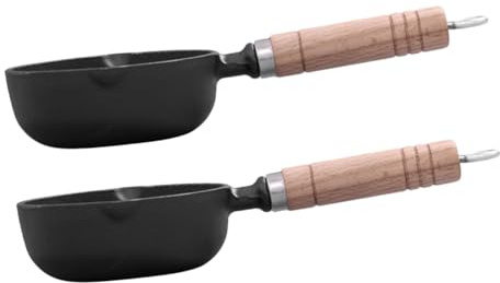 LIFKOME 2 piezas Sartén de Hierro Fundido Mini Antiadherente con Mango de Madera Resistente para Cocinar Huevos y Tortillas Cocina de Inducción