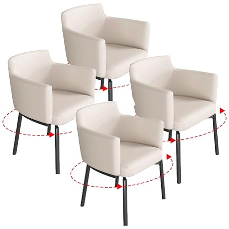 360° snurrbar matstol, läderklädd stol med armstöd, robusta metallben, mittrygg, lämplig for kök och matsal, lantligt café(Beige,4PCS)