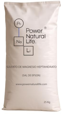 Sulfato de Magnesio Heptahidrato (Sal de Epsom) en Cristales | Power Natural Life | Saco 25 kg | Uso Técnico e Industrial | Materia Prima para Formulaciones, Procesos y Aplicaciones Técnicas