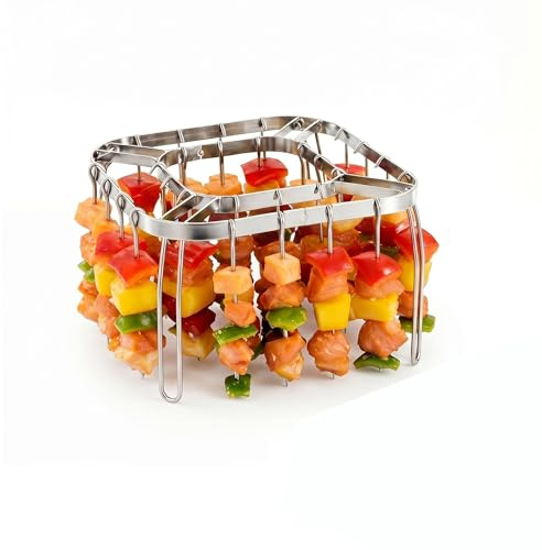 Soporte para brochetas, parrilla Airfryer con 28 brochetas y 1 agarradera, redondo freidoras de aire caliente, estante de acero inoxidable para freidoras de aire caliente, kebab, parrilla vertical
