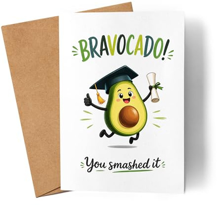 Lilavie-Design Lustige Bravocado Abschlusskarte Glückwunschkarte zum Examen Bachelor Master für Studenten Absolventen Motivationskarte Bestehen Prüfung Faltkarte