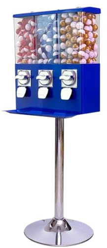 Kommersiell Godisautomat Med 3 Behållare Och Ställ Blue | Myntdriven För Godis, Tuggummibollar, Kapslar; Metallställ; För Kiosker, Spelhallar, Butiker
