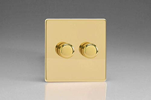 Varilight 2-Gang 2-Way V-Pro Push On/Off Rotary LED Dimmer 2 x 0-120W Polished Brass