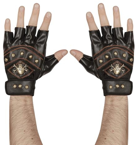 W WIDMANN MILANO Party Fashion 95704 - Fingerlose Handschuhe, mit Nieten, mit Skelett und gekreuzten Knochen Aufdruck, Rocker, Biker, Karneval, Mottoparty