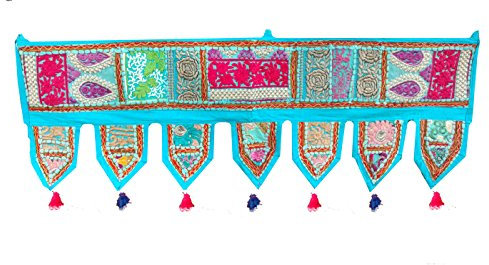 Rastogi Handicrafts Türbehang aus Baumwolle, Bestickt, Patchwork, Toran, ethnischer Fenstervolant, Heimdekoration, Vintage-Stil, für jeden Raum, 96 x 35 cm (Terquaise)