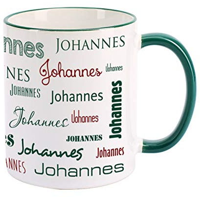Herz & Heim® Namenstasse in verschiedenen Schriftarten 300 ml aus Keramik mit Farbauswahl Dunkelgrün