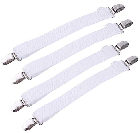 SUPVOX Bettlakenspanner Verstellbar Elastische Betttuchspanner mit Metallklammern Spannbettlakenhalter 4 Stück (Weiß)