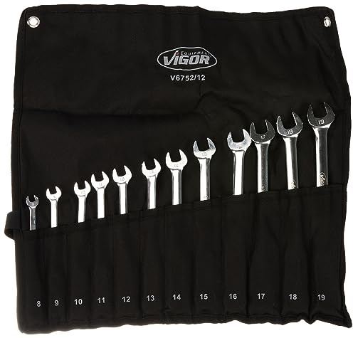 Vigor Ratschen-Ring-Maulschlüssel-Satz mit Doppelgelenk an der Ringseite, feinverzahnte Ratschenmechanik an der Ringseite, 12 Einzelteile in praktischer Rolltasche) V6752/12