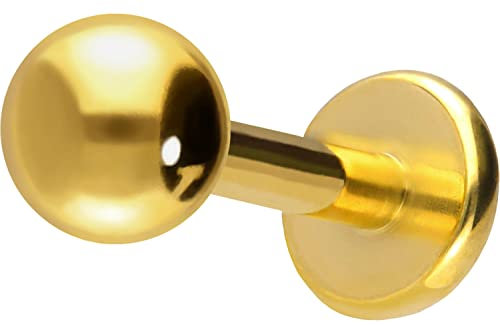 PIERCINGLINE Labret Stecker Chirurgenstahl Piercing Lippe Nase Ohrpiercing Goldfarben 3 x 1,2 x 9 mm