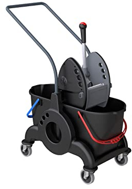 Maya S0200101ECN - Carro Comercial con Cubo Industrial para Fregona con Escurridor de Presión Modelo Giotto ML Reuse - Capacidad 50L (2 Senos de 25L)