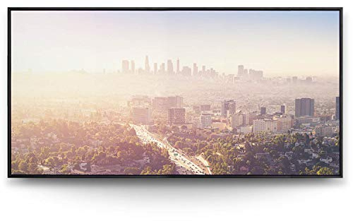 BilderKing Wandbild Skyline Los Angeles Panoramaview - 180cm x 90cm Leinwand auf 2cm Keilrahmen mit Schattenfugenrahmen schwarz
