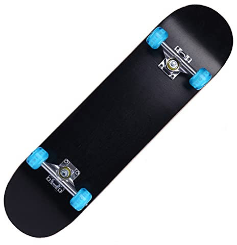 31Komplettes Skateboard mit bunten PU-Blinkrädern, 9 Lagen Canadian Maple Wood Deck Skateboard Double Kick Trick Board für Kinder Teenager & Erwachsene Anfänger,Schwarz