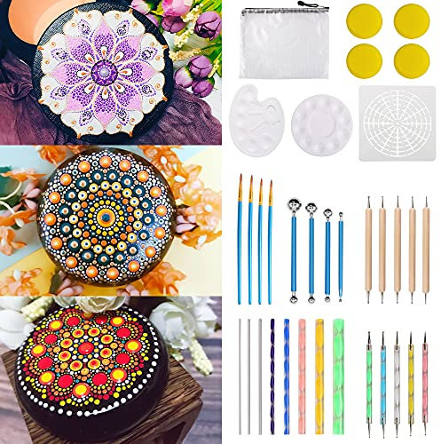 MeYuxg Mandala Dotting Tools Set 41 Stück, Mandala Schablone, Steine Bemalen Zubehör, Dot Painting Werkzeug Mandala, Verwendet für DIY-Zeichnung von Felsmalereien und Kunsthandwerk Zeichnungen