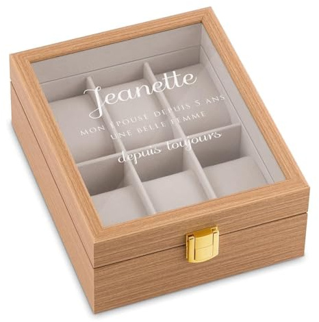 Maverton Boîte à 6 montres avec gravure | Coffret à montres en bois avec fenêtre personnalisée, 20x16,5x8 cm, Cadeau pour femme, Pour anniversaire d’amie, Toujours