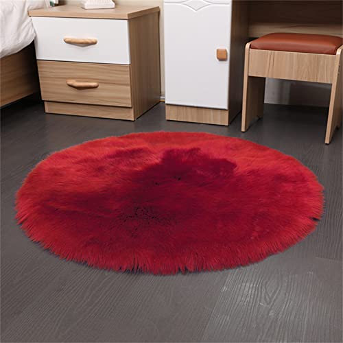 TROYSINC Plüsch Teppich Rund Fellimitat Fellteppich, Faux Lammfell Schaffell Lange Haare Fell Optik Gemütliches Bettvorleger Sofa Matte (Rot,Durchmesser 50 cm)