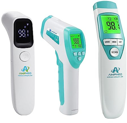 3-Pack Amplim W2 AE2 CA3 Non-Contact Touchless Infrared Digital Forehead Thermometer for Adults and Babies