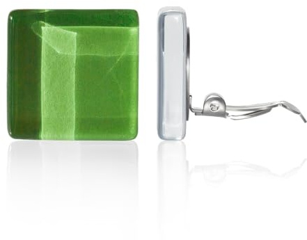 Statement Ohrclips Damen ohne Ohrlöcher • Quadratische Clip Ohrringe • Handmade Edelstahl Schmuck aus Glas • 20x20x3 mm
