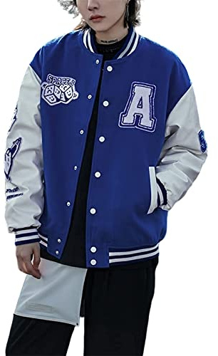 Loalirando Giacca da Baseball da Uomo, Giacca College Autunnale e Primaverile Jacket Casual Cappotto Unisex Bomber Varsity Oversize S-XXL (Blu, L)