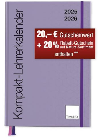TimeTEX Kompakt-Lehrerkalender A4-Plus Hellviolett - Schuljahr 2025-2026 - Bitte beachten: Lehrerkalender mit komplettem Kalendarium, aber Zusatzseiten/Notenlisten für nur eine Klasse! - 10757