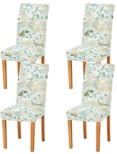 Lot de 4 housses de chaise vintage en forme d'oiseau de dahlia, extensibles, lavables et amovibles pour cuisine, salle à manger, fête de mariage, cérémonie, taille universelle