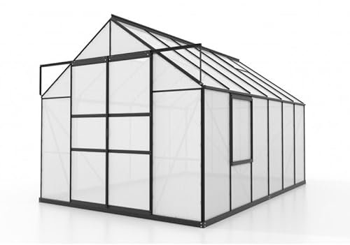 Ezooza Invernadero Vitavia Meridian 2 9900 de aluminio negro y policarbonato alveolar de 4 mm, 257 x 383 x 232 cm de altura, fabricado en Alemania