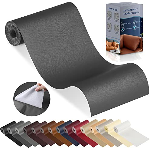Kunstleder Selbstklebend Reparaturset, Leder Reparatur Set Dunkegrau | 10x160cm Selbstklebend Kunstleder Reparaturset, Leder Reparatur Patch Selbstklebend für Couch, Sofa, Autositz Möbel
