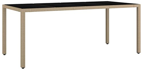 vidaXL Gartentisch mit Glasplatte Beige Poly Rattan & Hartglas
