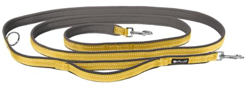 Petlando Hundeleine Outdoor mit Sicherheitsgriff, Gelb, 300x3cm | Für große Hunde, 3-fach verstellbare Führleine, reflektierend, weiche Mesh-Polsterung, starke Karabiner, Umhängeleine