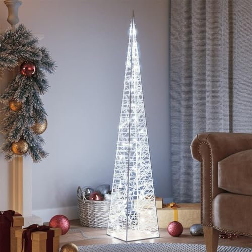 Cono di Luce LED Acrilico Decorativo, Albero di Natale Luminoso, Cono di Luce Natalizio, 30 LED, 8 Giochi di Luce, Struttura in Acrilico, Bianco Freddo 120 cm for Decorazione Natalizia Interna ed Este
