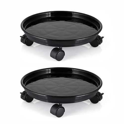 LSRVNM 2 Stück Rollbarer Pflanzenständer 30cm, Blumentopfständer mit Rollen, Blumentopf Untersetzer Rollen, Mobiler Pflanzenpaletten Behälter, Tragfähigkeit 40 kg