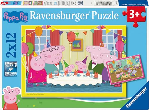 Ravensburger Puzzle Peppa Wutz Zeit zu feiern! - 2x12 Teile Puzzle ab 3 | 2x12 Teile Peppa Wutz Puzzle, Kinderpuzzle ab 3 Jahre, Ravensburger Qualität