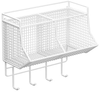 Folpus Hängekorb 2 Gitter, Obst Aufbewahrungskörbe, hängende Obstkörbe, selbstklebend, hängende Lagerung Organisator, Metallgitter Körbe abnehmbar für Küche Bad Schränke, 2 Gitter mit 4 Haken-Weiß