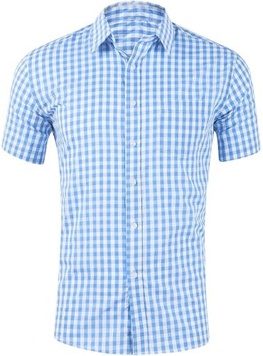 YAOHUOLE Chemise Lin Homme Grande Taille Traditionnelle pour Oktoberfest Chemise de Costume Bleu Clair 2XL