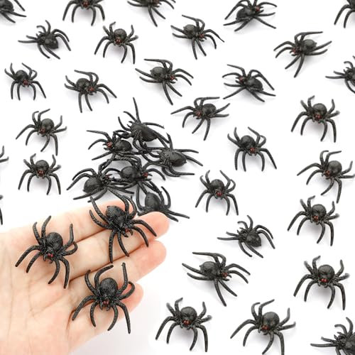 Cytokio 100 Stück Plastikspinnen Gefälschte Spinnen Halloween Spinnen Schwarz Realistische Spinne mit Roten Augen Spinnennetz Dekor Streich Prop Spiel Spinnen Dekorationen für Halloween Party