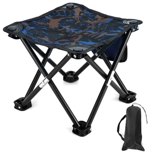 QWORK® Sgabello Campeggio, 28 x 28 x 24 cm Sgabello Pieghevole Portatile con Borsa Portaoggetti, Sgabello Pieghevole, per Campeggio all'aperto, Pesca, Picnic, Barbecue