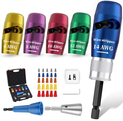Aiwons Wire Stripper for Drill - Electric Wire Stripping and Twisting Tool for AWG 6/8/10/12/14 Wiring Pro Bundle - Electrician Wire Stripper Drill Bit Wire Twister with 25pcs Wire Twisting Connector