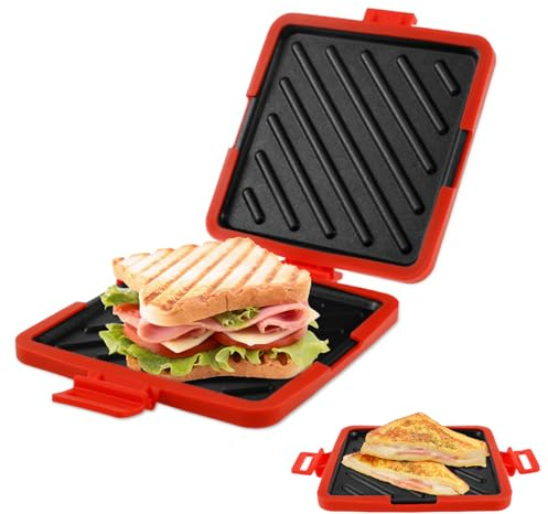 Microwave Toastie Sandwich Maker Non Stick Microwavable Toastie Makers with Adjustable Silicone Straps Wireless Toastie Maker Heatwave Technology Breakfast Sandwich Maker for Bread Sandwich (red)
