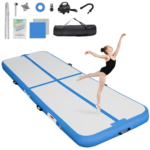 FBSPORT Airtrack Matte 3m Trainingsmatte, 20 cm Dicke Tumbling Matten mit Luftpumpe und Tragetasche, Gymnastikmatte für Zuhause/Yoga/Outdoor/Tumbling/Gym/Training/Cheerleading/Wasser