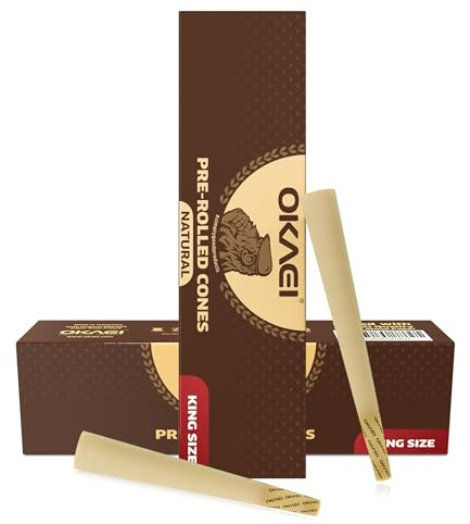 OKAEI Natural King Size Cones 100 Stück - vorgedrehte ungebleichte Hülsen aus Holzpapier, langsam brennend & vegan