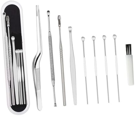 MOLUCKFU 8stücke Teiliges Edelstahl-ohrenschmalz-reinigungsset Mit Spirallöffeln Sicherem Rutschfestem Griff Tragbar Für Erwachsene Und Inkl Aufbewahrungsbox Für Hygienische Ohrpflege