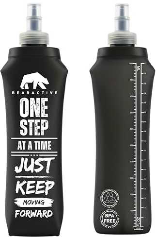 Bearactive Bouteille d'eau souple de motivation 500 ml Bouteille d'eau pliable légère en plastique sans BPA étanche à l'eau pliable pour les gilets et les chiens Noir