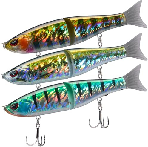 Bassdash SwimShad Glide fiskebete kombination glidande beten Swimbait Ledad för havsabborre, gädda, lax, öring, maskinongerad - set med 3 st