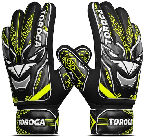 TOROGA Infinity Pro Junior Kinder Torwarthandschuhe – Fußballhandschuhe mit Grip-Latex, Fingerschutz & Doppeltem Handgelenkband – Für Jungen & Mädchen (Fluorescent Yellow, Größe 2)