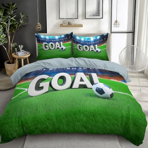 Duvet Cover Set Zipper Closure Gray Blue Twin Quilt Cover Set Football Field Green Grass Photography Reversible Microfiber Luxury Bedding Bedroom Deco