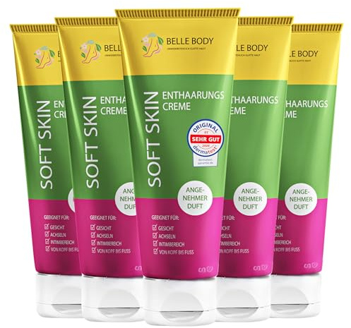 Belle Body Enthaarungscreme - Schnell, Schmerzfrei, Langanhaltend Haare weg | Enthaarungscreme für Gesicht, Achseln, Intimbereich - Sanft, ohne Rasurbrand & Pickel - Vegan - Für alle Hauttypen - 5x100ml
