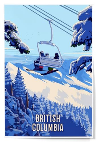 Lantern Press 12x18 Inch Art Print Wall Decor, British Columbia, Ski Lift Above The Trees (12x18 Art Print, Travel Poster Wall Decor)