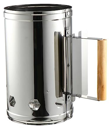 ROMISBABA Outdoor BBQ Holzkohle Anzündkamin Mit Hitzebeständigem Holzgriff Wärmegedämmt Rostfreier Stahl Schneller Grillanzünder Für Camping Und Garten