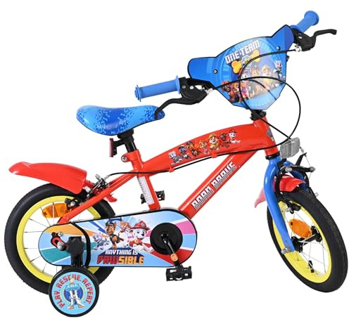 Volare Paw Patrol Kinderfahrrad 12 | 3–5 Jahre | 2 Handbremsen, abnehmbare Stützräder, Kettenschutz & Reflektoren | Verstellbarer Sattel | Geschenk für Mädchen & Jungen