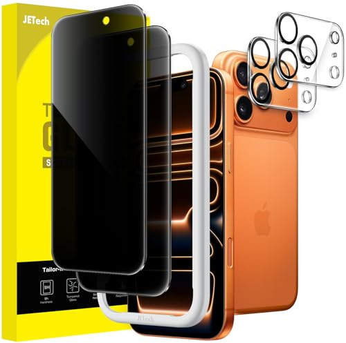 JETech Privacy Skärmskydd för iPhone 17 Pro Max 6,9-Tum med Kameralinsskydd, Anti-Spion Härdat Glasfilm, Enkelt Installationsverktyg, 2-Pack Varje